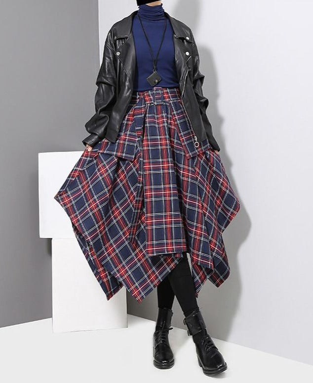 Mia Plaid  Loose Big Hem Skirt