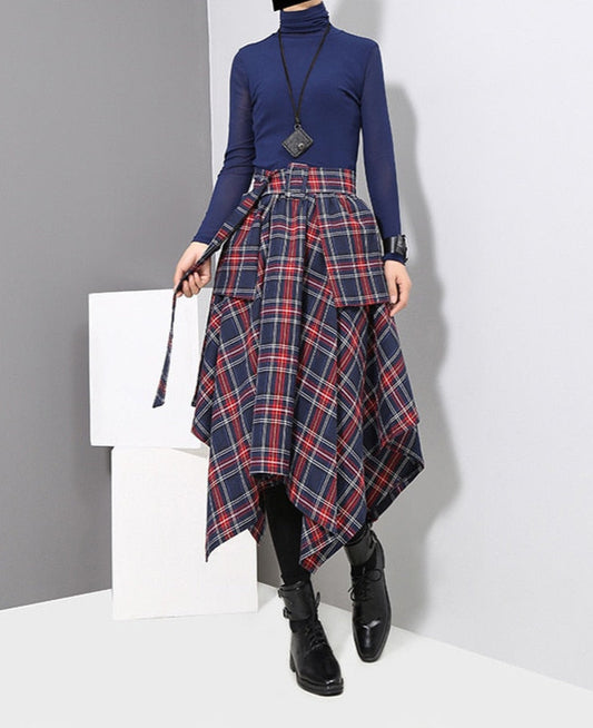 Mia Plaid  Loose Big Hem Skirt