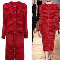 Red Knitted Midi Luxury Dress