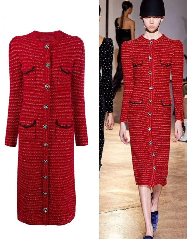 Red Knitted Midi Luxury Dress