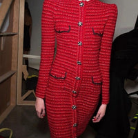 Red Knitted Midi Luxury Dress