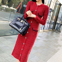 Red Knitted Midi Luxury Dress