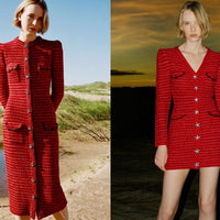 Red Knitted Midi Luxury Dress