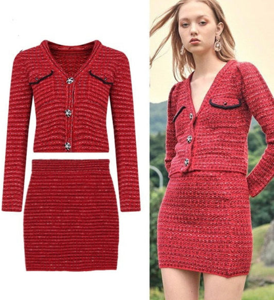Red Knitted Midi Luxury Dress