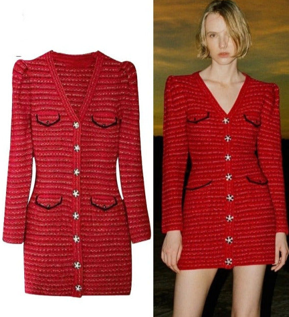 Red Knitted Midi Luxury Dress