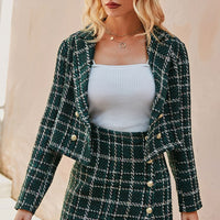 Elegant plaid lapel blazer&mini skirt suit