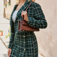 Elegant plaid lapel blazer&mini skirt suit