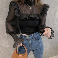 Ella Mesh Stitching Frill Sweater