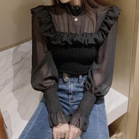 Ella Mesh Stitching Frill Sweater