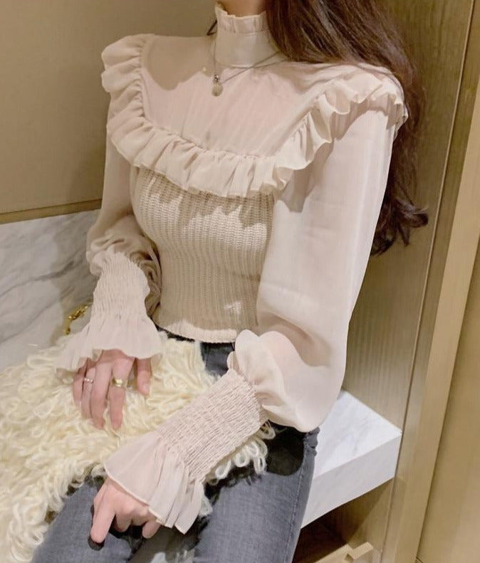 Ella Mesh Stitching Frill Sweater