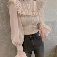 Ella Mesh Stitching Frill Sweater