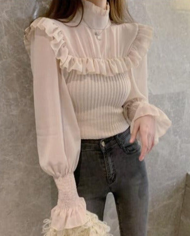 Ella Mesh Stitching Frill Sweater