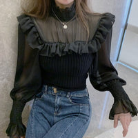 Ella Mesh Stitching Frill Sweater