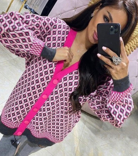 Multi-color Knitted Cardigan&England Style