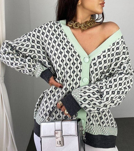 Multi-color Knitted Cardigan&England Style