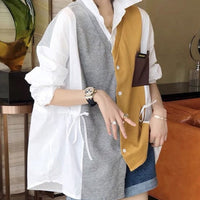 Patchwork Asymmetrical Shirt Spring