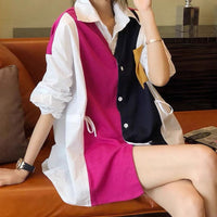 Patchwork Asymmetrical Shirt Spring