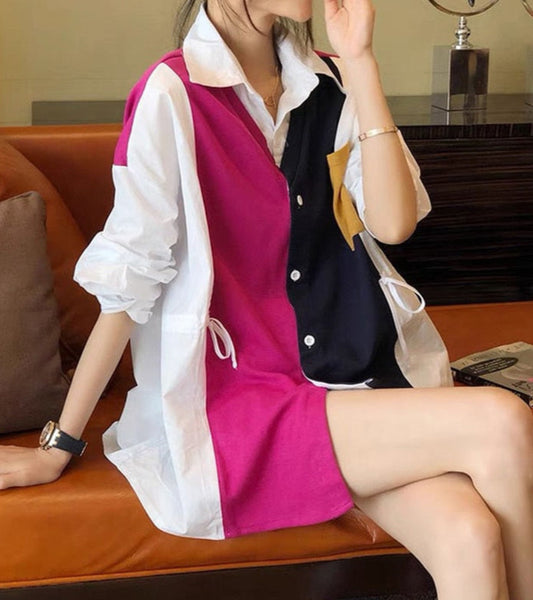 Patchwork Asymmetrical Shirt Spring