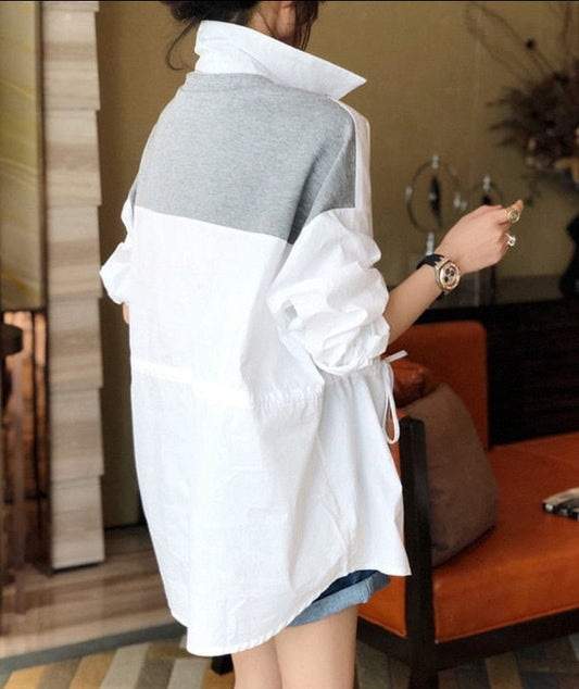 Patchwork Asymmetrical Shirt Spring