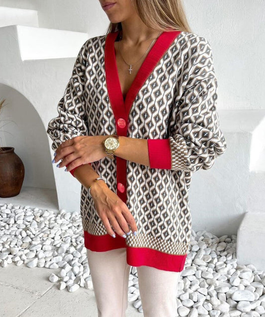 Multi-color Knitted Cardigan&England Style