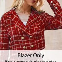 Elegant plaid lapel blazer&mini skirt suit