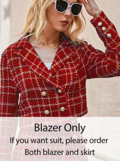 Elegant plaid lapel blazer&mini skirt suit