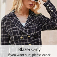 Elegant plaid lapel blazer&mini skirt suit