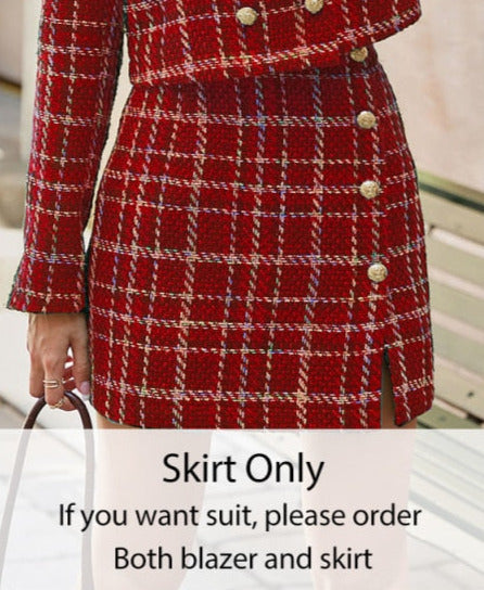 Elegant plaid lapel blazer&mini skirt suit