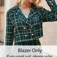 Elegant plaid lapel blazer&mini skirt suit