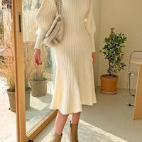 RONNA KNIT LANTERN SLEEVES DRESS