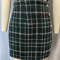 Elegant plaid lapel blazer&mini skirt suit