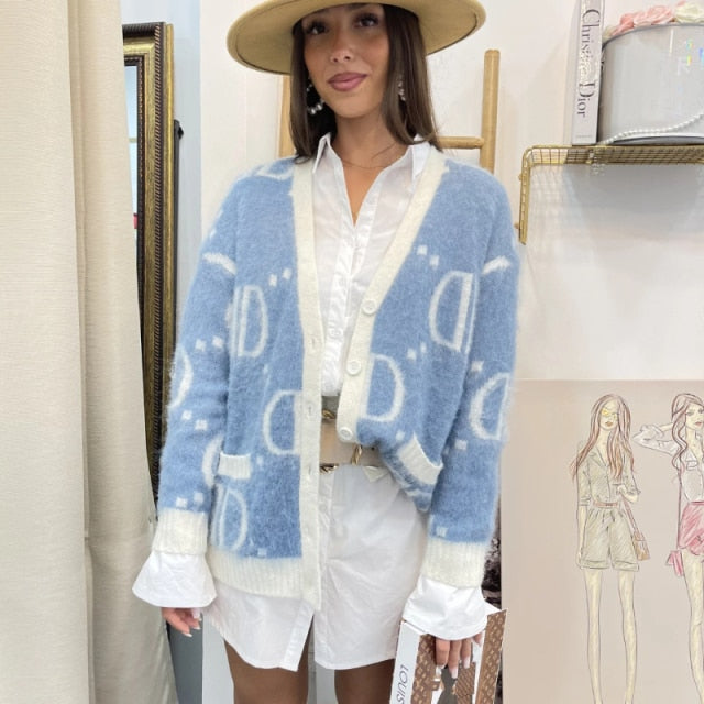 D-Letter Printed Cardigan