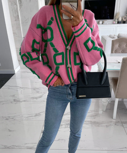 D-Letter Printed Cardigan