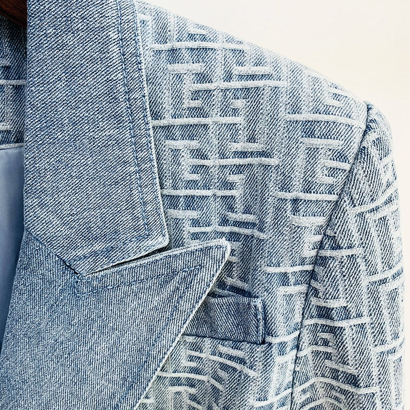 Geometric Denim Blazer