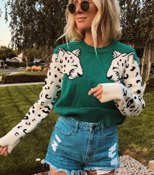 Leopard Pattern Knitted Sweater