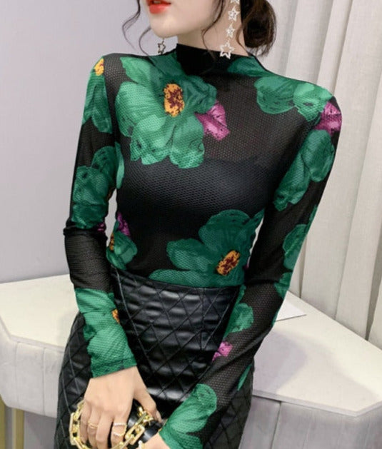 Frida Top&Floral Printed Mesh