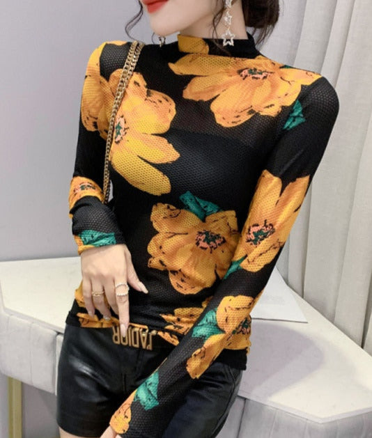 Frida Top&Floral Printed Mesh