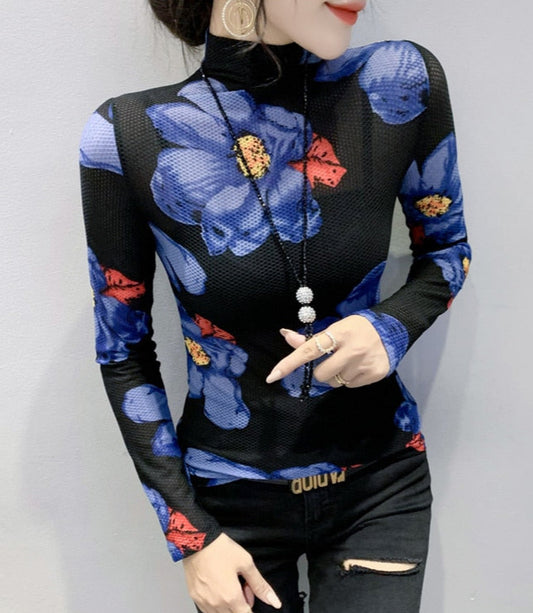 Frida Top&Floral Printed Mesh