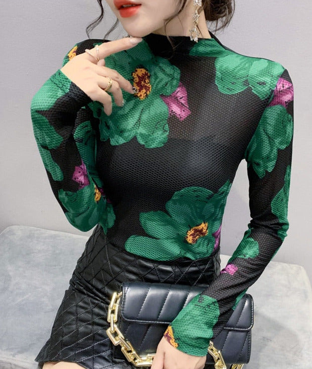 Frida Top&Floral Printed Mesh