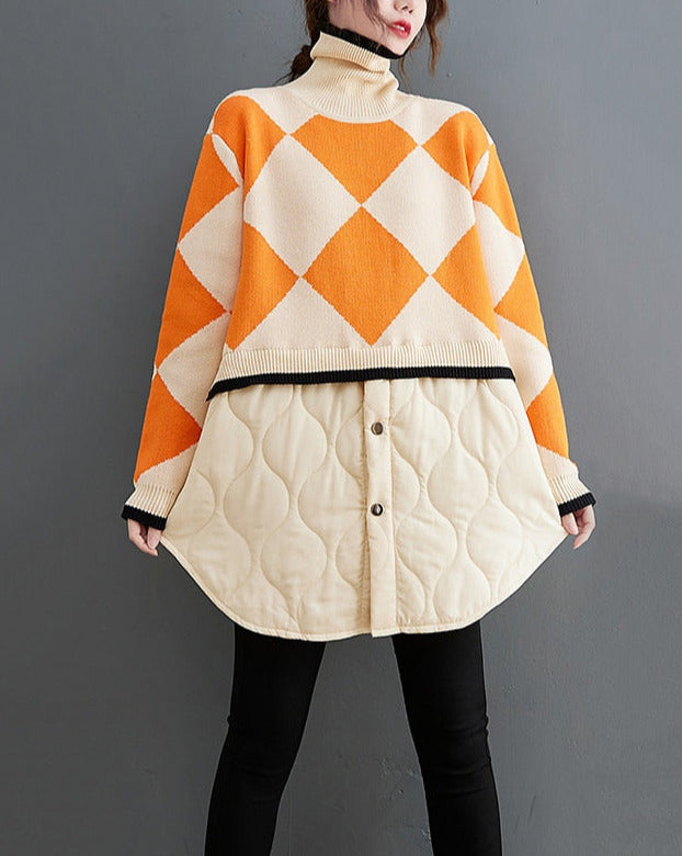 Patchwork Knitted Argyle Sweater