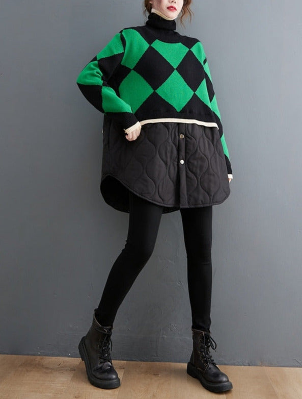 Patchwork Knitted Argyle Sweater