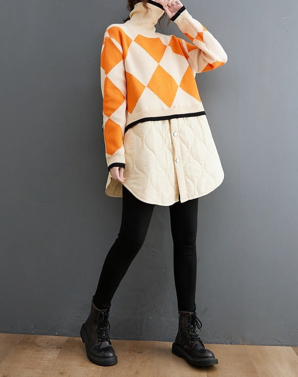 Patchwork Knitted Argyle Sweater