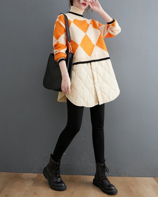 Patchwork Knitted Argyle Sweater