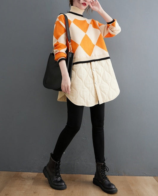 Patchwork Knitted Argyle Sweater