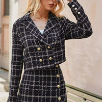 Elegant plaid lapel blazer&mini skirt suit
