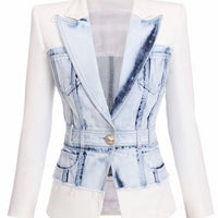 Stylish Denim Patchwork Blazer