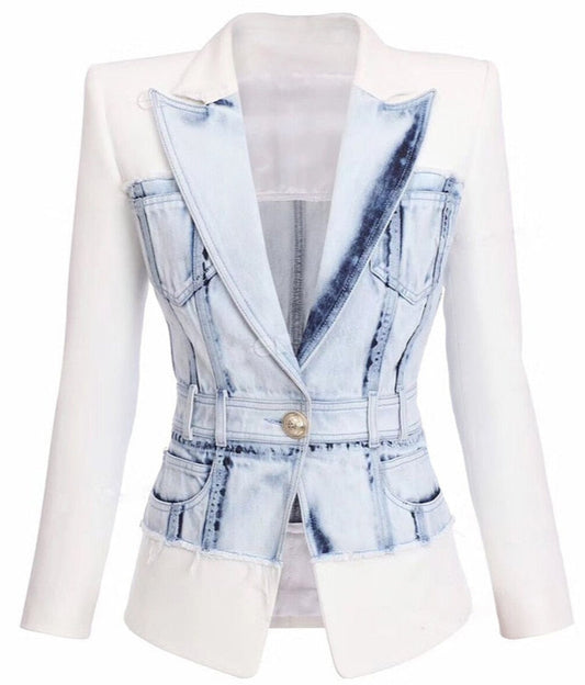 Stylish Denim Patchwork Blazer