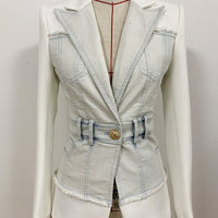 Stylish Denim Patchwork Blazer