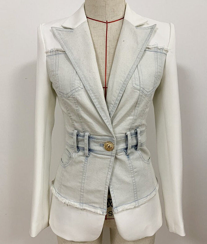Stylish Denim Patchwork Blazer