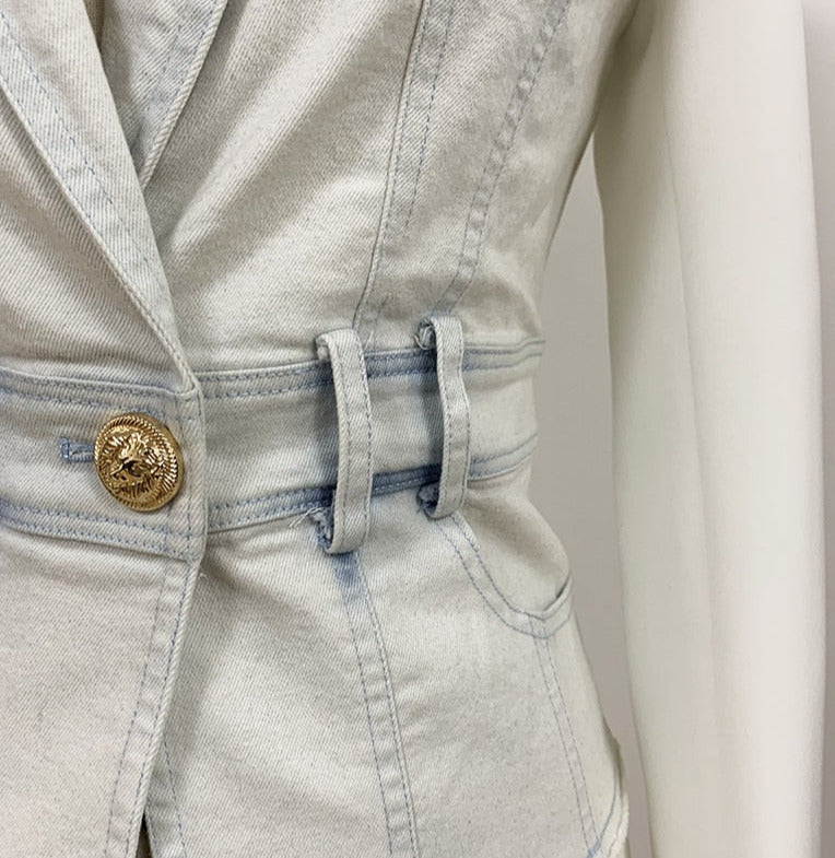 Stylish Denim Patchwork Blazer